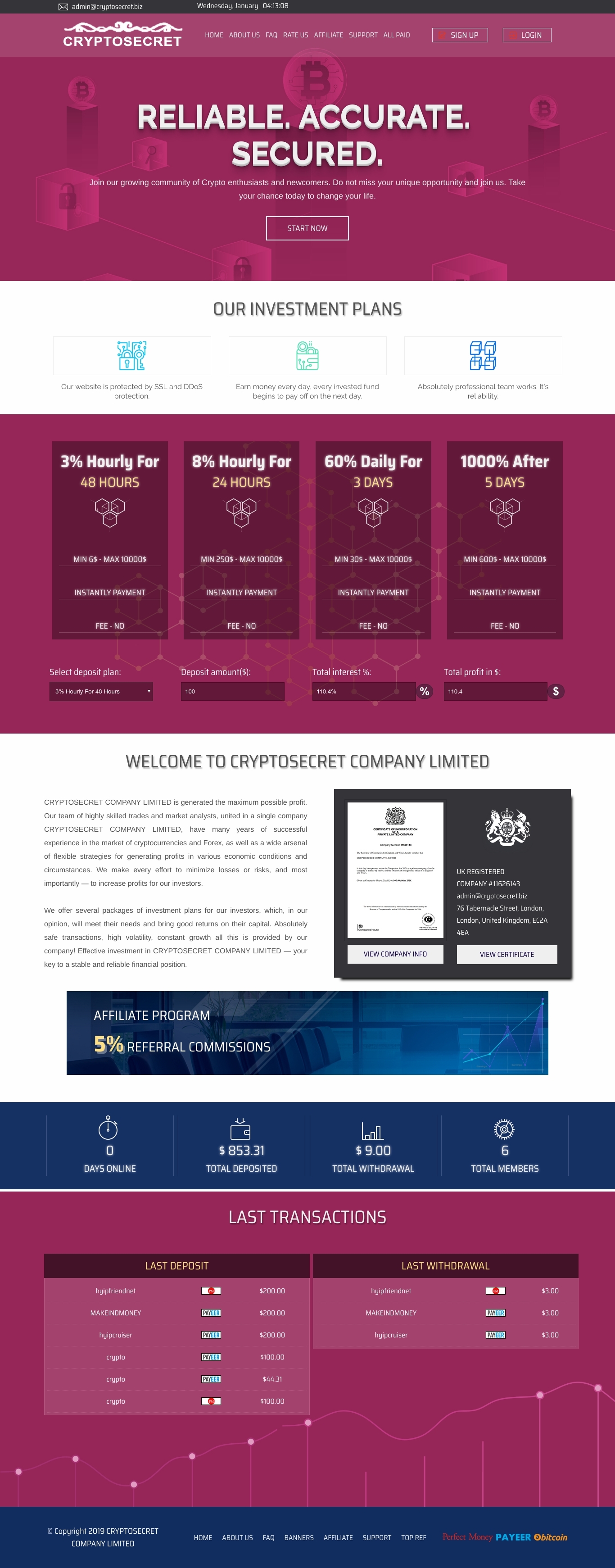 HYIP проект CRYPTOSECRET