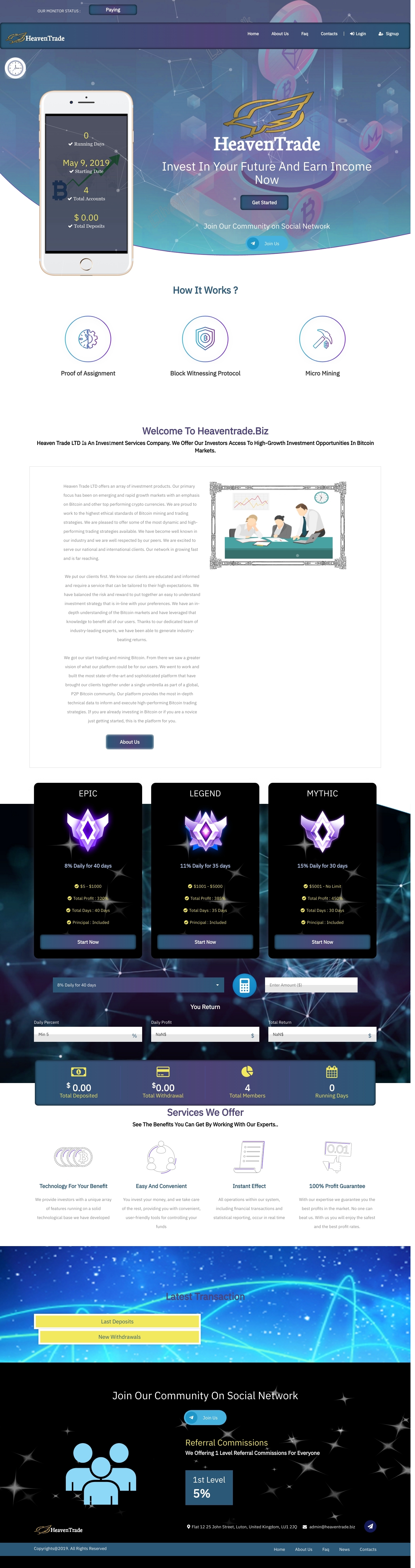 Игровой хайп проект Heaven Trade Ltd
