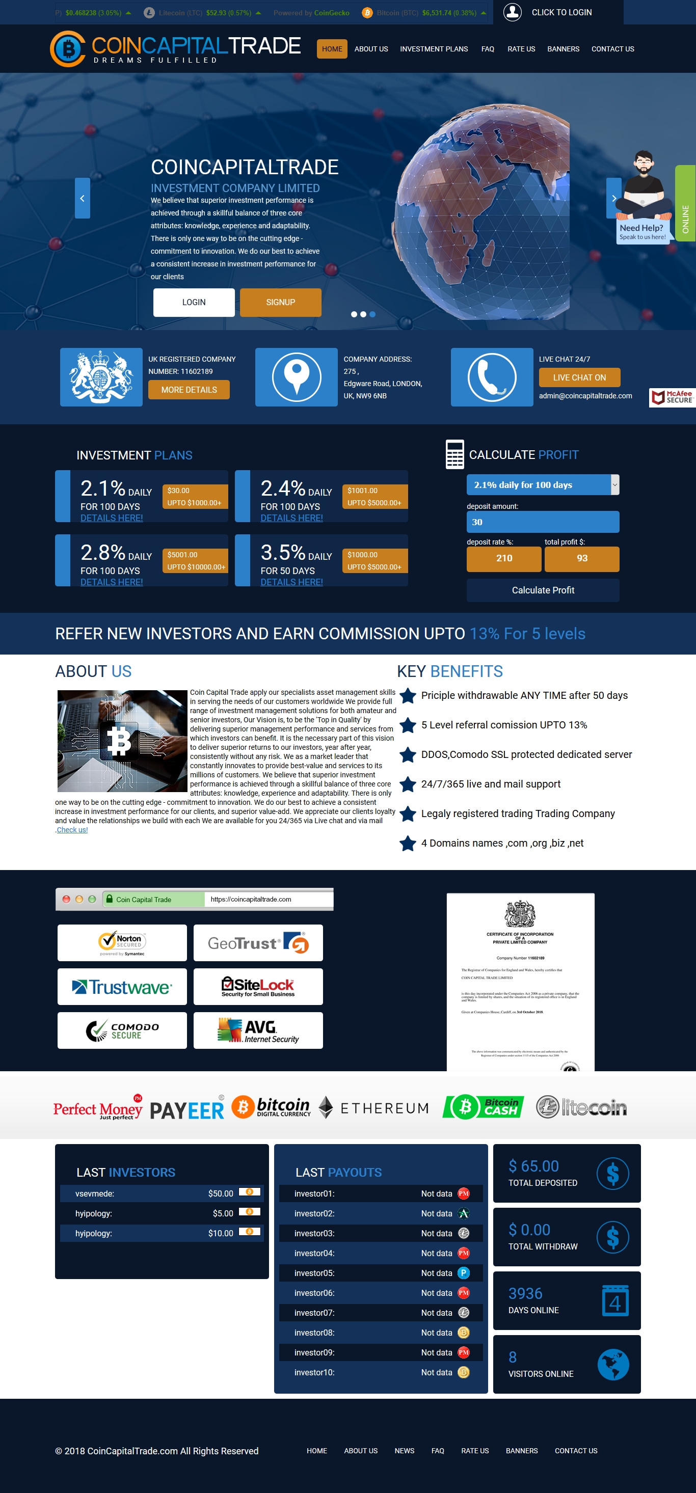 Инвестиционный проект Coin Capital Trade Ltd