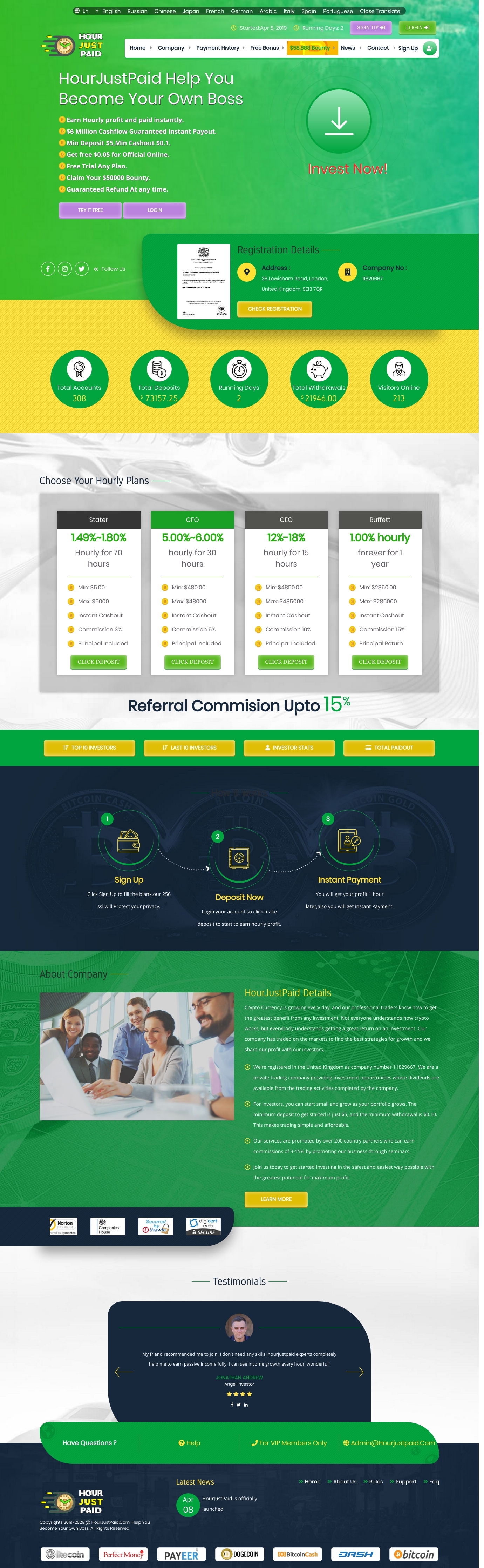HYIP проект Hourjustpaid Ltd