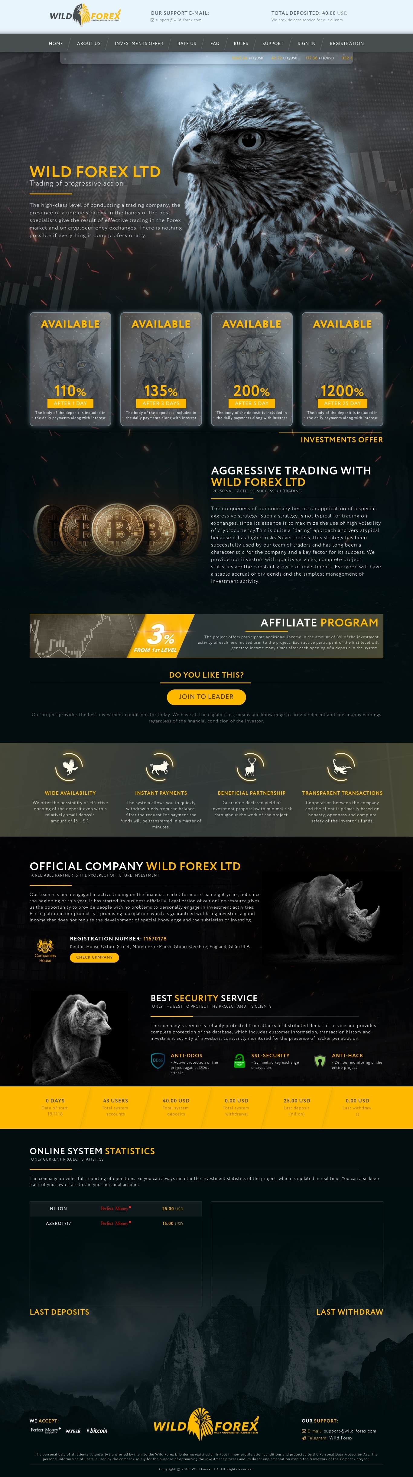 HYIP проект WILD FOREX LTD