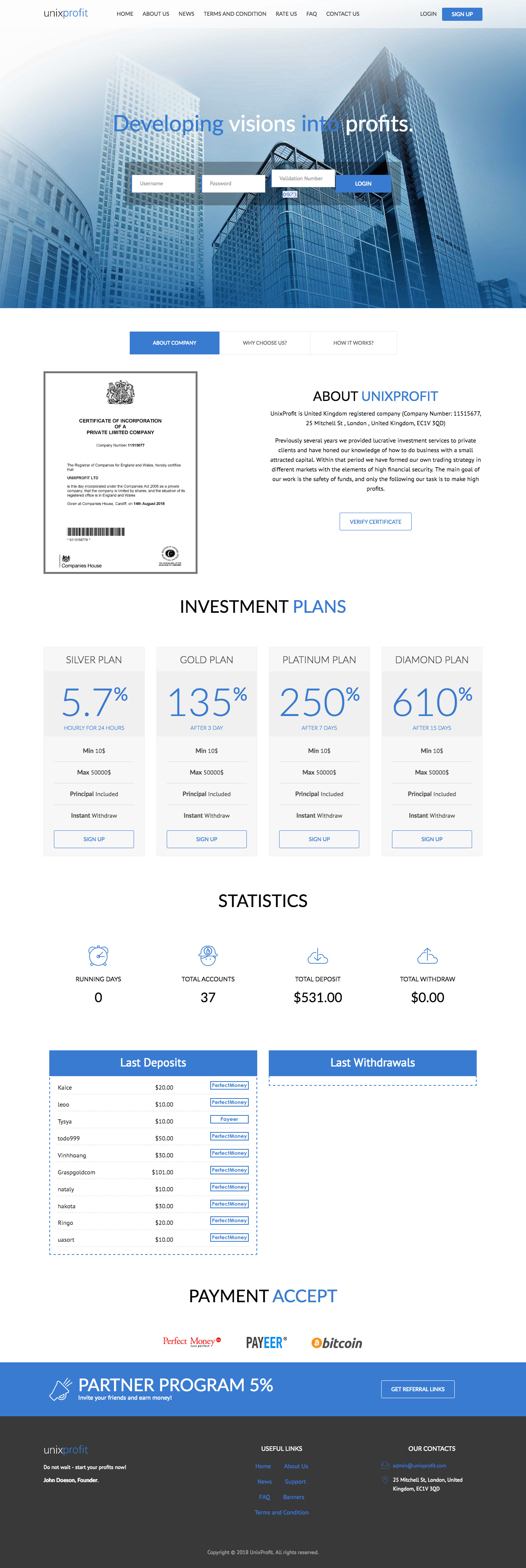 HYIP проект UNIXPROFIT LTD
