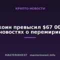Биткоин превысил $67 000 на новостях о перемирии Биткоин превысил $67 000 на новостях о перемирии